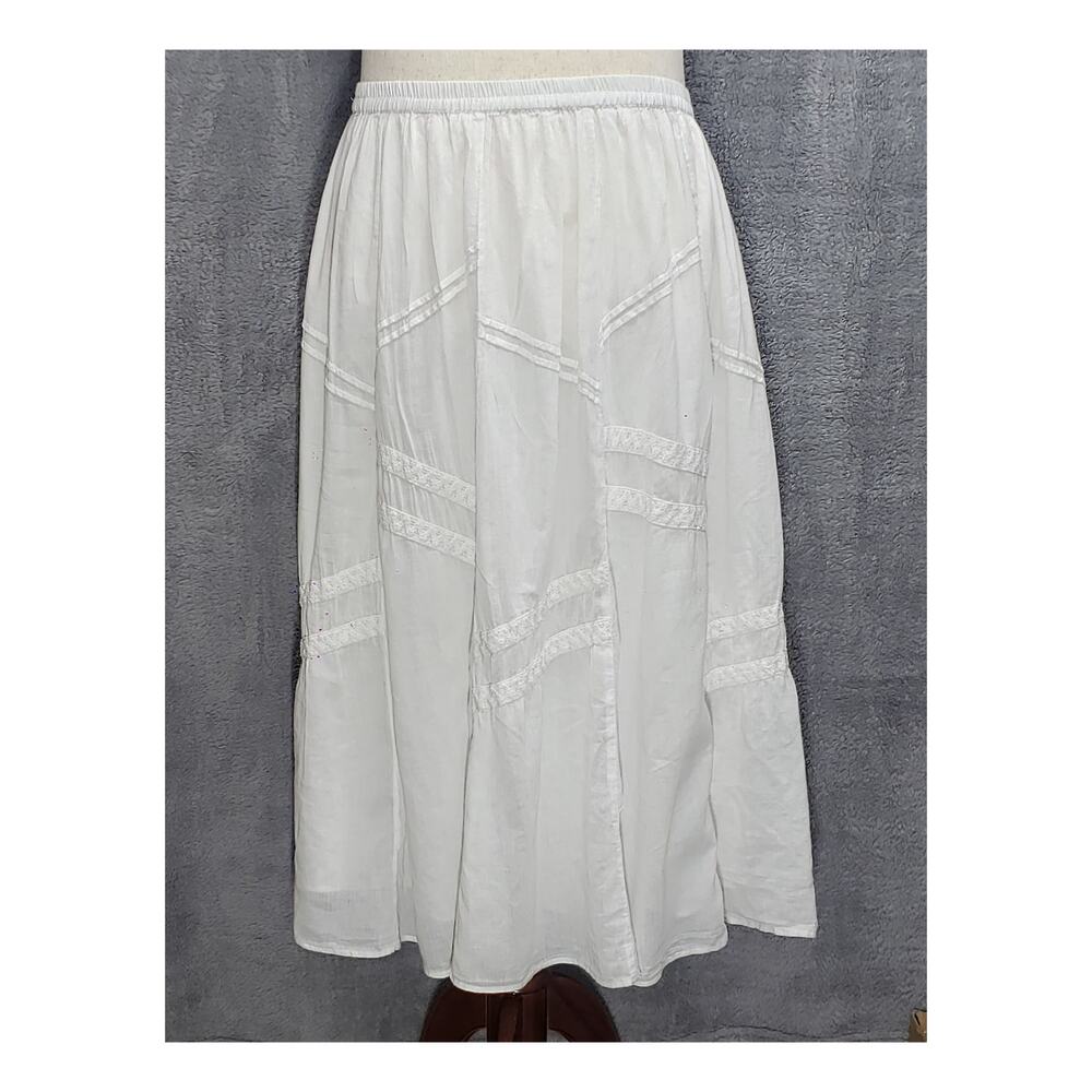 Vintage Y2K Choices White Tiered Cotton Maxi Skirt XL Boho Cottagecore Crochet